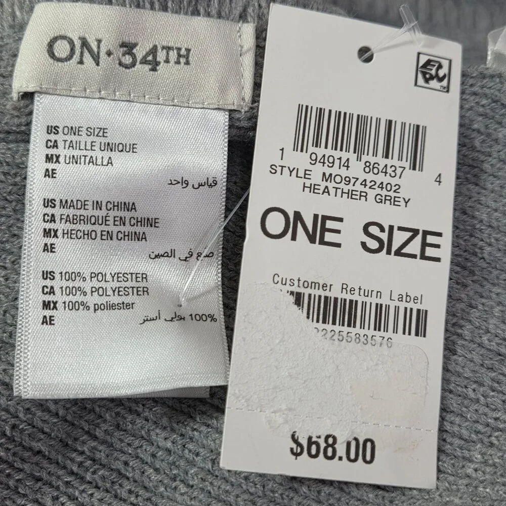 NWT On 34th Women's Whipstitch Edge Heather Gray Wrap